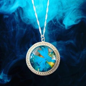 Fine silver and painted glass pendant
